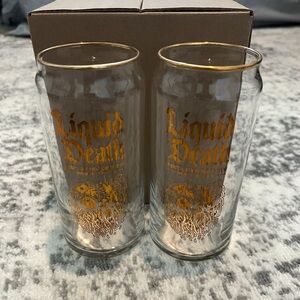 ***Brand New*** Liquid Death Gold Rimmed pint glass set